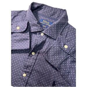 Polo Ralph Lauren Shirt Mens Slim Fit Large Navy Geometric Print Cotton